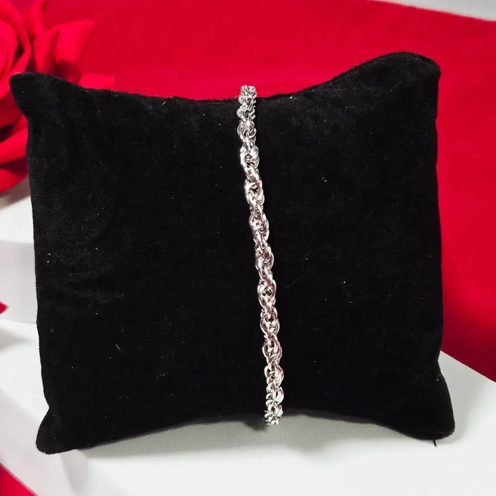 Silver Rope Chain Bracelet Stainless Steel Adjustable Unisex Classic Minimalist